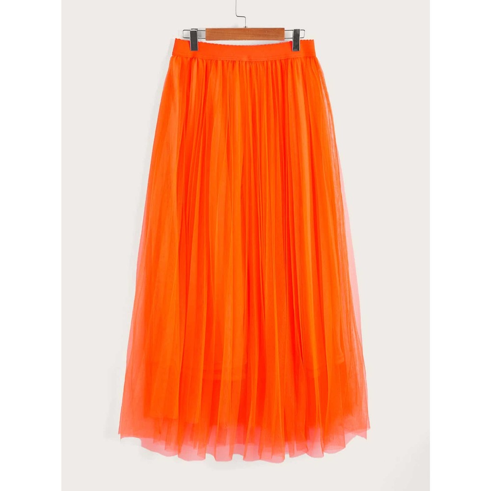 tulle tutu midi skirt Wide Waist Pleated Tulle Skirt tan brown nude - Picture 11 of 13